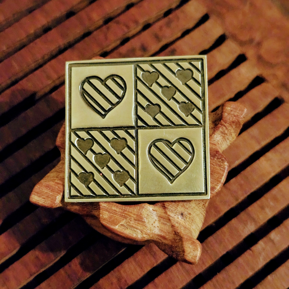 Sterling Silver Heart Patterned Square Brooch 925… - image 1